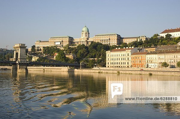Budapest  Hauptstadt  Europa  Palast  Schloß  Schlösser  Morgen  Hügel  Brücke  Fluss  früh  Ansicht  Donau  Ungarn