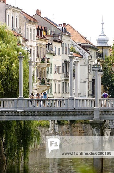 The Cobblers Bridge over the River Ljubljanica  Ljubljana  Slovenia  Europe