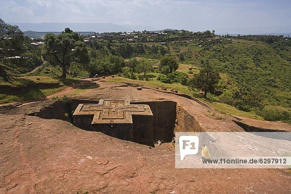 The Sunken Rock Hewn church of Bet Giyorgis (St George)  Lalibela  Northern Ethiopia  Ethiopia  Africa