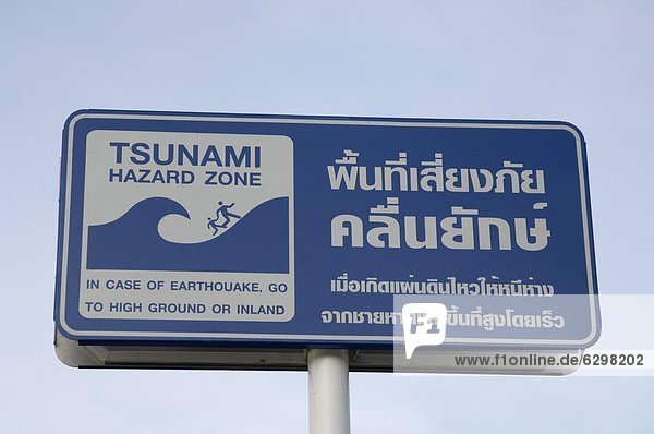 Tsunami Warning Sign Patong Beach Phuket Thailand Southeast Asia Asia