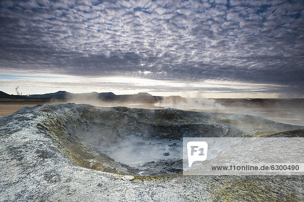 Solfataras  fumaroles  mud pools  sulfur and other minerals  steam  Hveraroend geothermal area  N·mafjall mountains  M_vatn area  Nor_urland eystra  the north-east region  Iceland  Europe