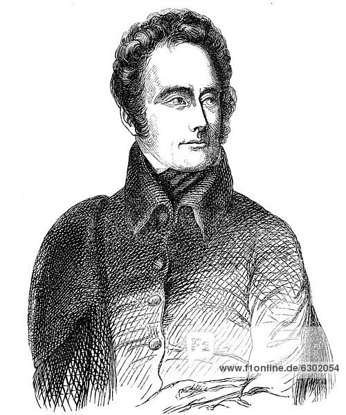 Historische Zeichnung aus dem 19. Jahrhundert  Portrait von Alphonse Marie Louis Prat de Lamartine  1790 - 1869  ein französischer Dichter  Schriftsteller und Politiker