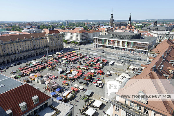 View of Altmarkt square from the tower of the Kreuzkirche  Church of the Holy Cross  Dresden  Florence of the Elbe  Saxony  Germany  Europe