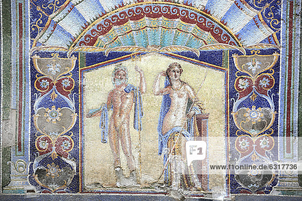 Neptune and Amphitrite  wall mosaic at house No. 22  ruins of Herculaneum  Ercolano  Campania  Italy  Europe