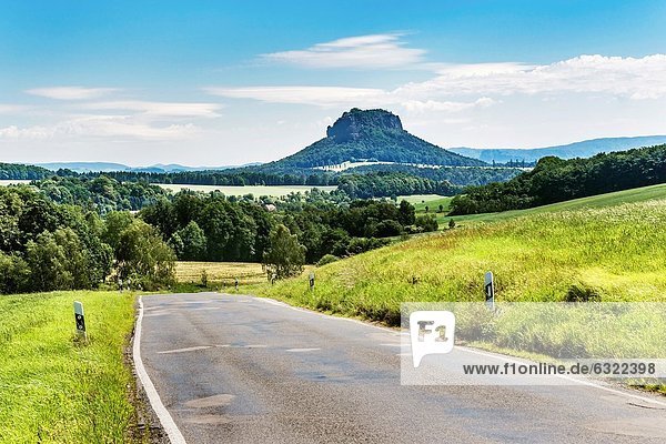Road to the Table Mountain Lilienstein in the national park Saxony Switzerland He is one of the most striking mountains in the Elbe Sandstone Mountains  Saxony  Germany  Europe