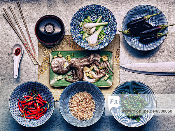 Ingredients in dishes for korean cuttlefish meal