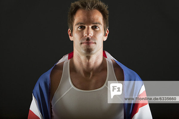 Athlete covered with British flag  portrait