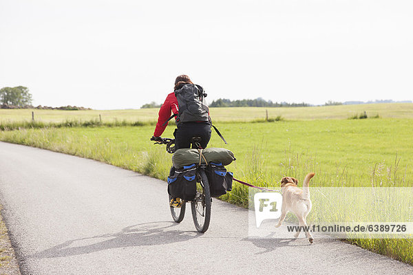 Mann auf dem Fahrrad mit Hund