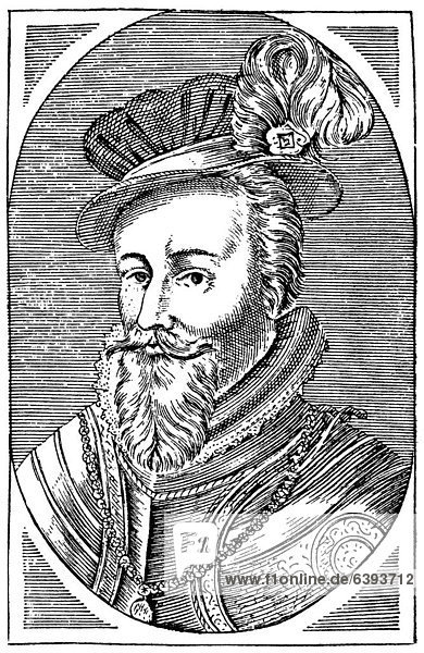 Historische Zeichnung  Portrait von Robert Dudley  1. Earl of Leicester  1532 - 1588  englischer Staatsmann und Generalgouverneur der Vereinigten Niederlande