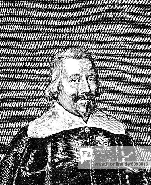 Historic drawing  portrait of John Pym  1584 - 1643  a lawyer and spokesman of the parliamentary party in the House of Commons  during the times of Charles I.