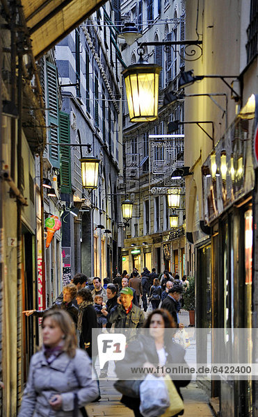 Italy  Liguria  Genoa  Via Luccoli  shopping alley in historical centre