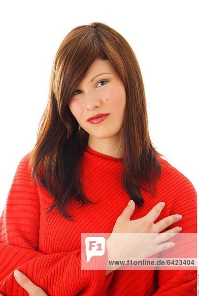 Frau mit rotem Pullover