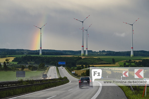 hinter Europa Dunkelheit Himmel Autobahn Deutschland Regenbogen Sachsen