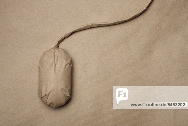 Eine in braunes Papier gehüllte Computermaus
