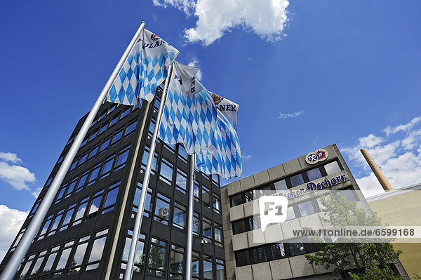 Paulaner Verwaltungsgebäude mit Fahnen am Nockherberg  Hochstraße 75  München  Bayern  Deutschland  Europa