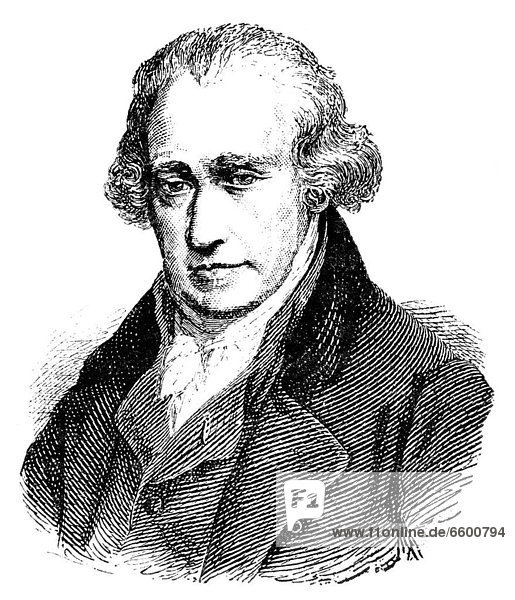 Historische Zeichnung  Portrait von James Watt  1736 - 1819  schottischer Erfinder der Dampfmaschine