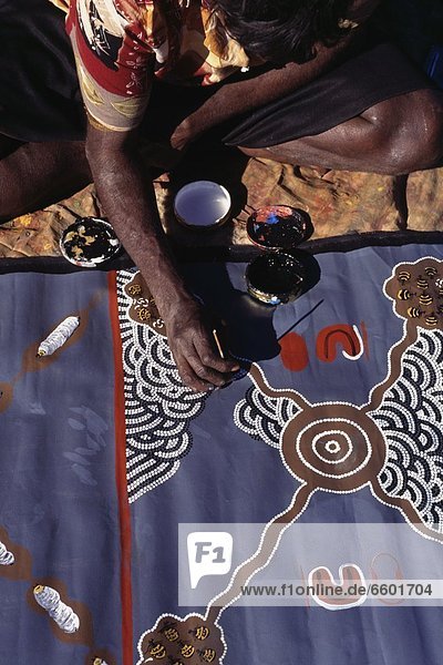 Member Of Walpari Tribe Painting On Cloth  Close-Up