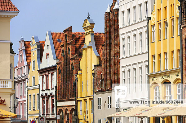 Gabled houses built between the 13th and 18th century  Muehlenstrasse street  Stralsund  Mecklenburg-Western Pomerania  Germany  Europe