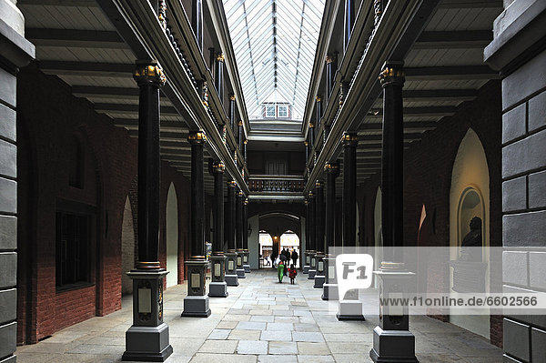 North-south passage through the arcade and gallery in the Town Hall  18th century  with a bust of Gustavus Adolphus on the right  Old Market  Stralsund  Mecklenburg-Western Pomerania  Germany  Europe