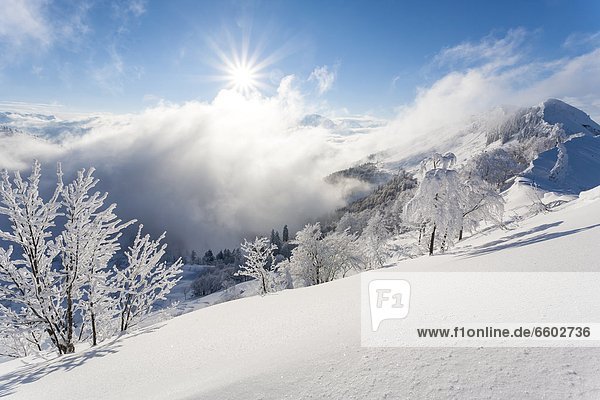Mountainscape in winter above the Salzach Valley Salzburg State Austria