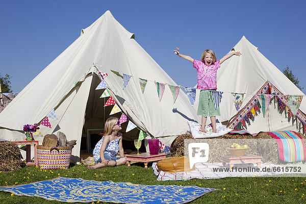 Bell Tent Camping On Grittenham Farm  Tillington  Uk  24Th May 2010. Photo © Vicki Couchman / Axiom Model Released