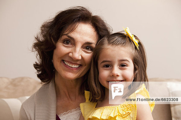 Caucasian grandmother and granddaughter