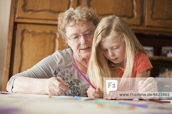 Europäer  Hilfe  Enkeltochter  Großmutter  Hausaufgabe