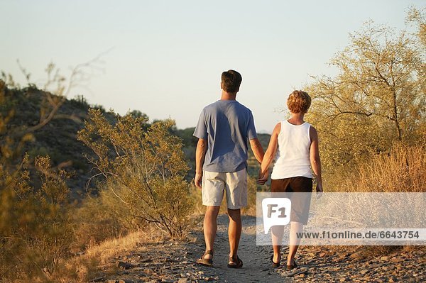 Couple Walking Down Path Hand-In-Hand
