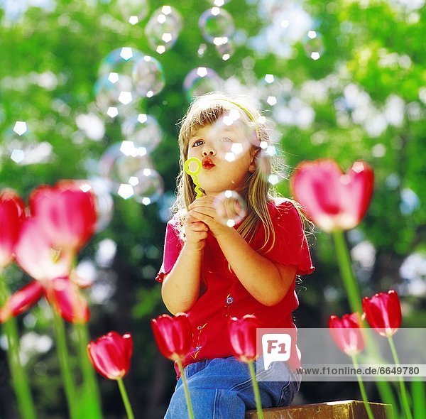A Girl Blowing Bubbles