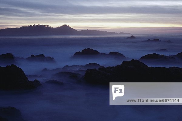 Felsbrocken  Küste  Nebel  Dämmerung