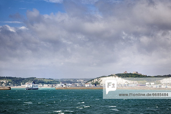 White Cliffs of Dover and Port Entrance  England
