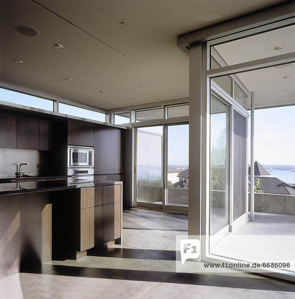 Kitchen With Glass Sliding Doors