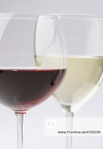 Closeup of white and red wine