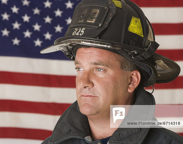 frontal Fahne amerikanisch Feuerwehrmann