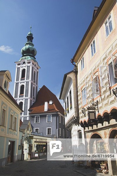 Painted Buildings With Tower  Cesky Krumlov  Czech Republic