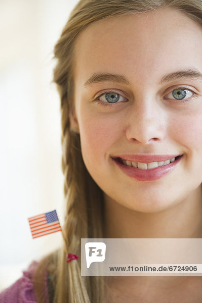 Fahne  amerikanisch  jung  Mädchen  Haar
