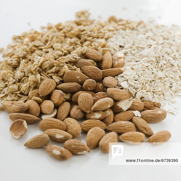 Close up of almonds  granola and oats