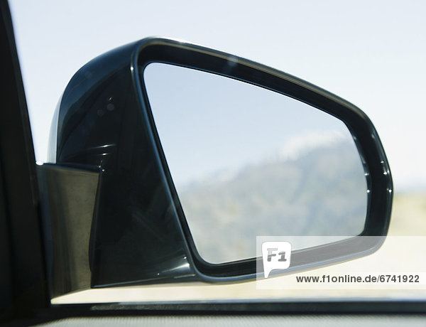 USA  California  Palm Springs  Coachella Valley  San Gorgonio Pass  Close up of rear- view mirror