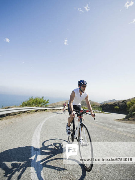 Cyclists road riding in Malibu