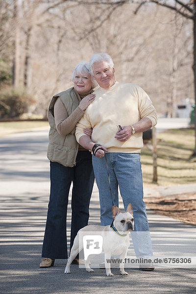 USA  Virginia  Richmond  portrait of senior couple with dog