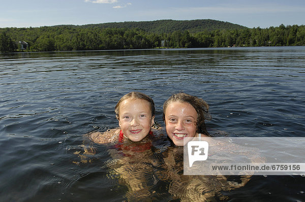 Portrait of Young Girls Swimming  Lac des Neiges  Quebec