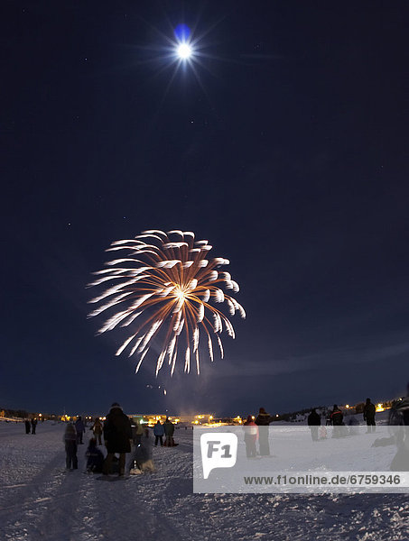 New Year's celebrations on Frame Lake in the heart of Yellowknife  the capital city of the Northwest Territories