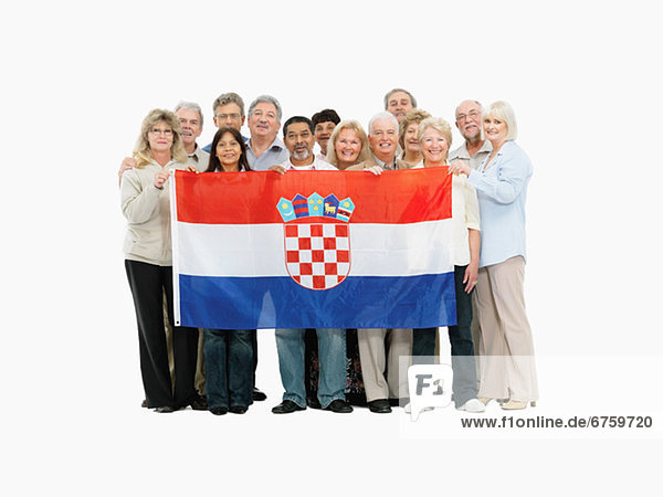 Mensch  Menschen  Menschengruppe  Menschengruppen  Gruppe  Gruppen  halten  Fahne  Kroatien