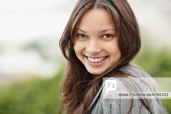 Smiling attractive brunette woman