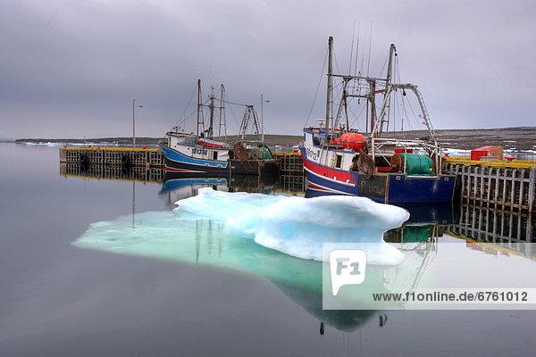 Boats and Ice in Harbour  Onion Bay  Newfoundland