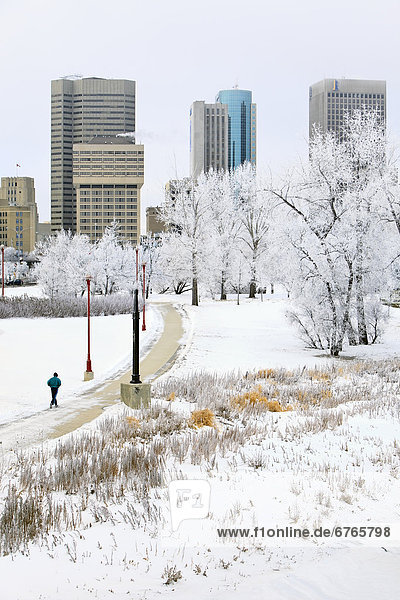 Skyline  Skylines  Winter  Mann  Tag  joggen  Innenstadt  Manitoba  Winnipeg