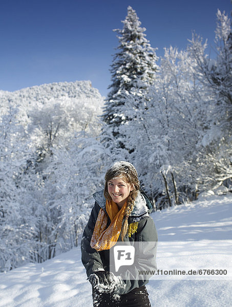 USA  Colorado  portrait of young woman in winter landscape