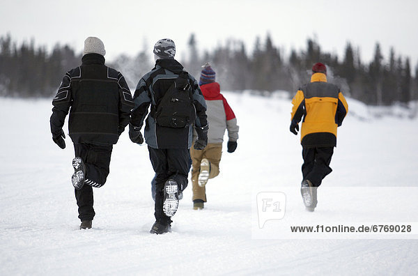 Runners leaving the starting line at the first Rock/Ice Ultra marathon in Yellowknife  Northwest Territories in 2007