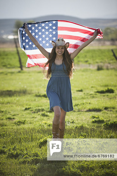 Schönheit  rennen  Fahne  amerikanisch  Cowgirl