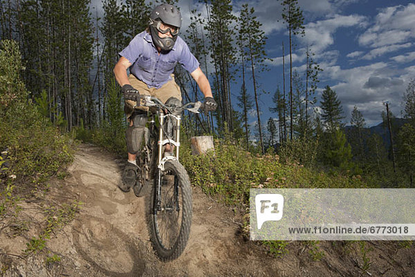Canada  British Columbia  Fernie  Mid adult man enjoying mountain biking